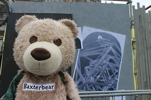Baxterbear outside Hidden Door Festival