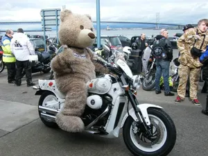 Baxterbear Rides Off on Poppy Bike